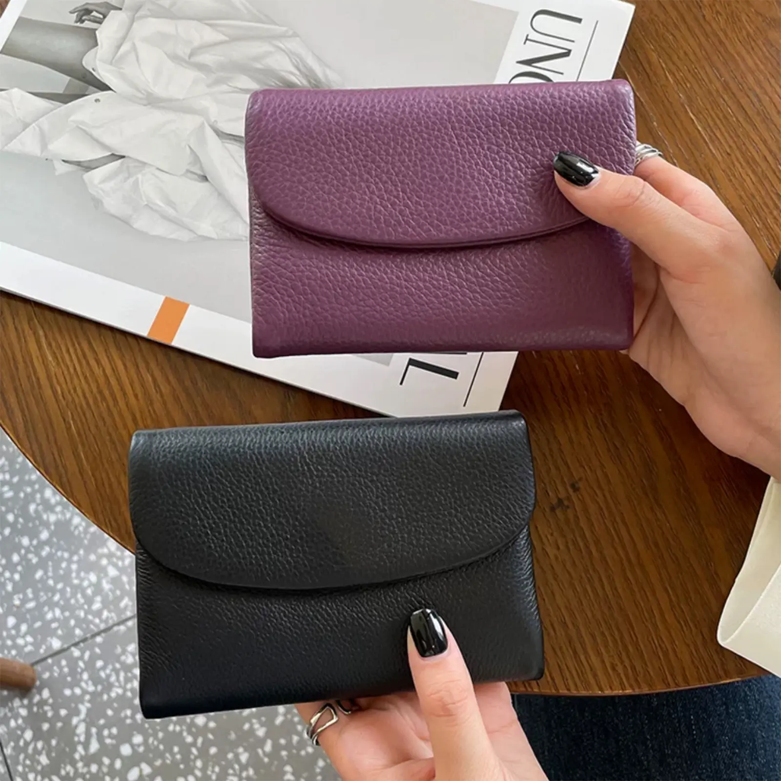Short Wallets for Women Genuine Cow Leather Fashion Coin Purse New Soft Cowhide Wallet Card Holder Fashion Solid Color Handbag