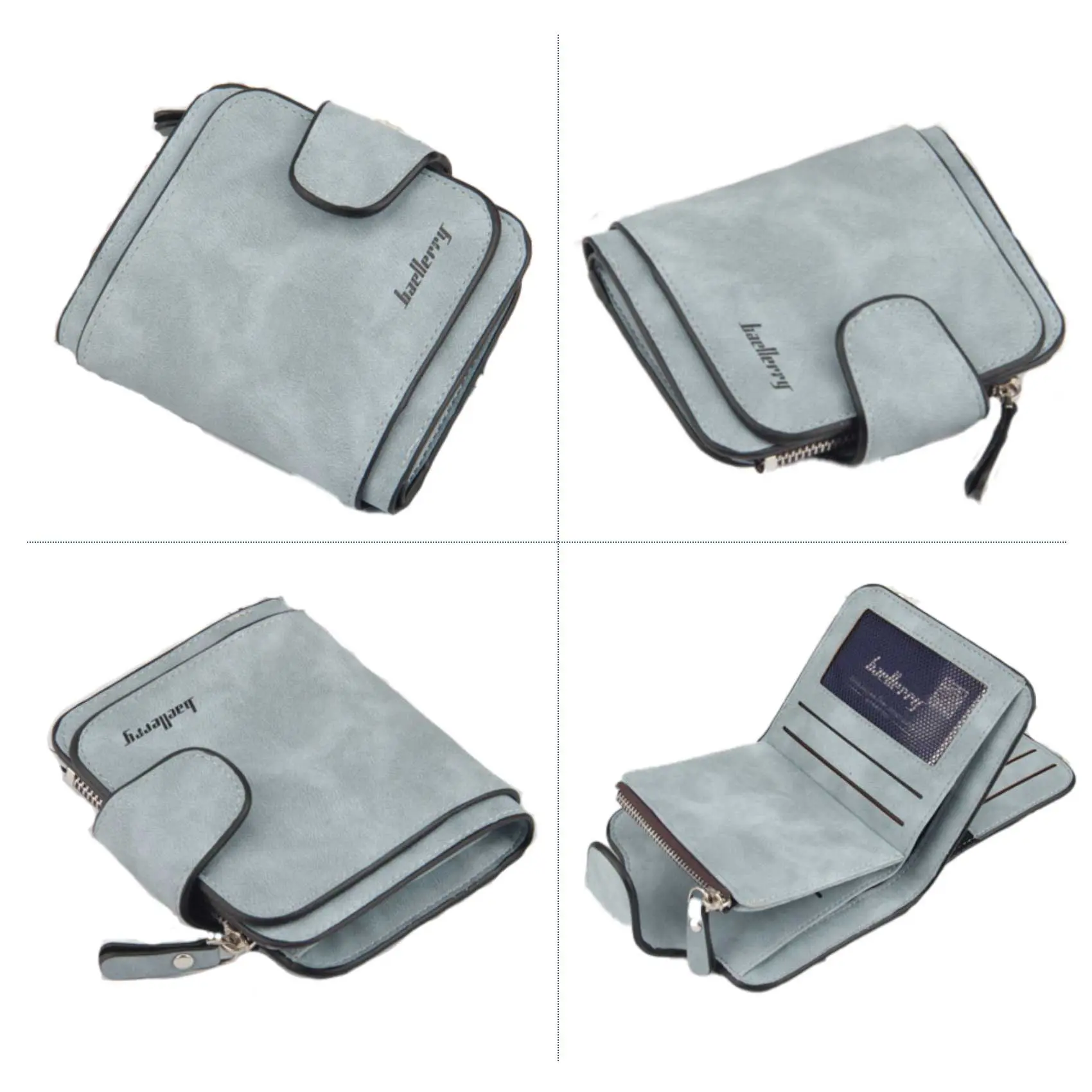 Buckle Abrasive Leather PU Women's Short Wallet Fashion Casual Trifold Purse Multi-Card Holder Coin Purse
