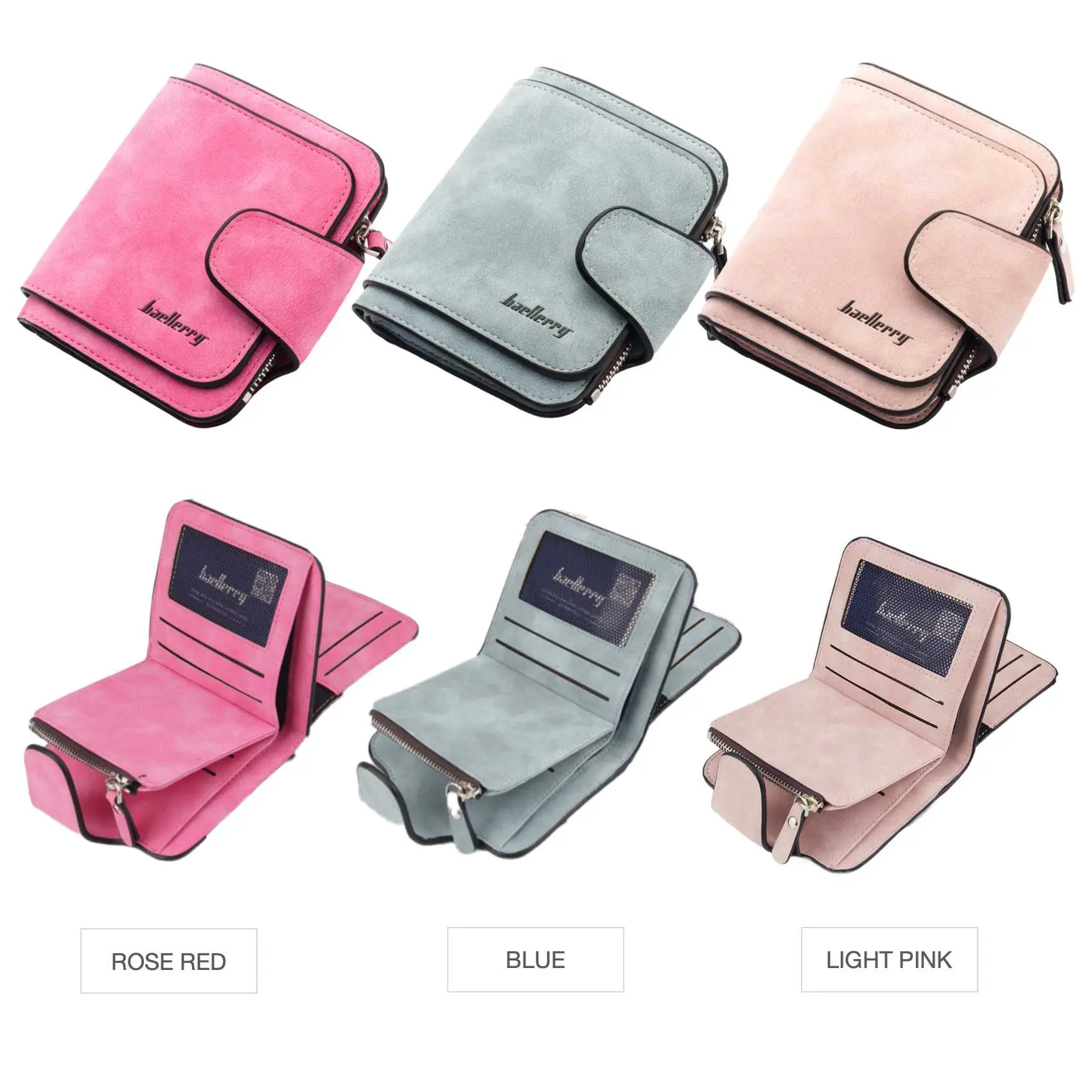 Buckle Abrasive Leather PU Women's Short Wallet Fashion Casual Trifold Purse Multi-Card Holder Coin Purse