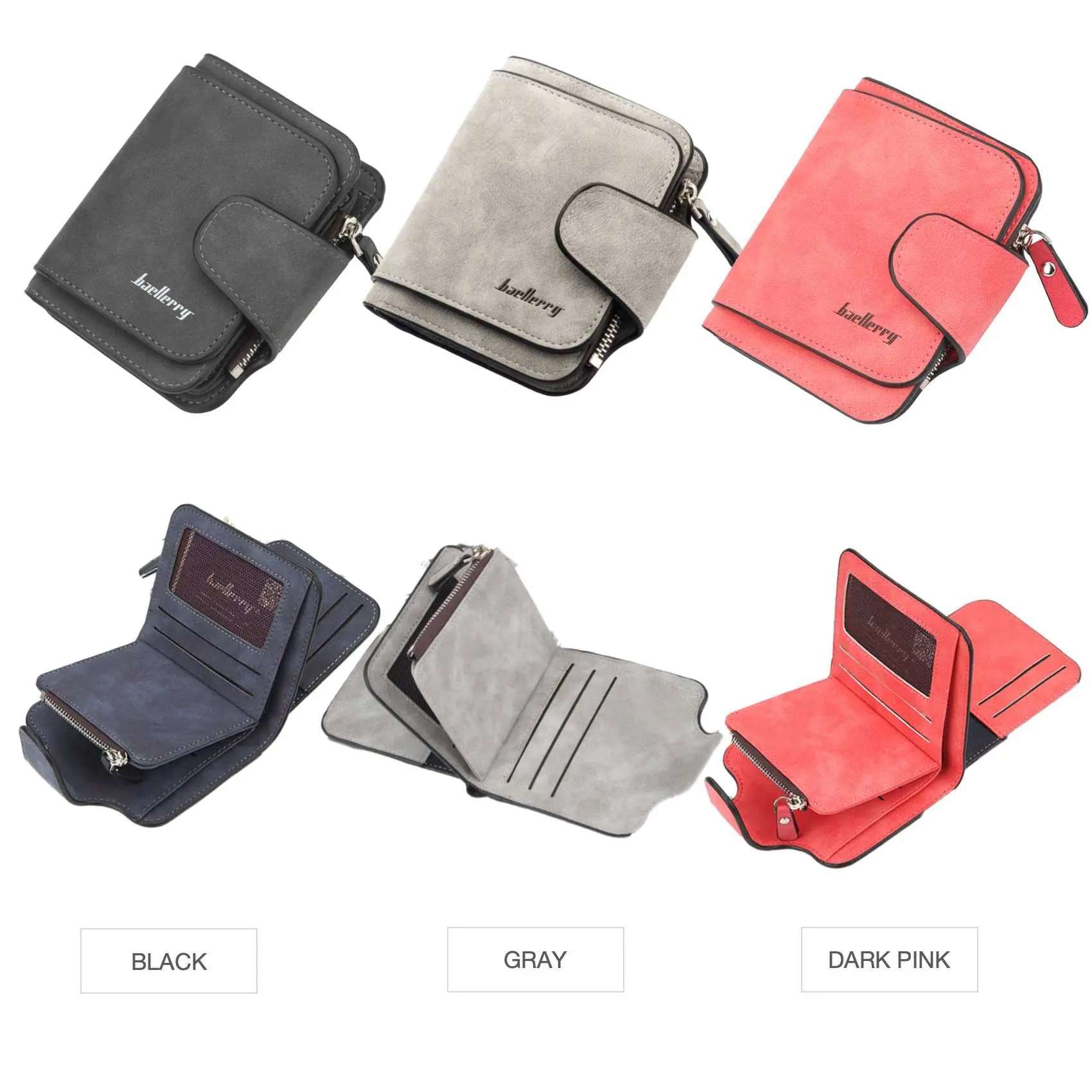 Buckle Abrasive Leather PU Women's Short Wallet Fashion Casual Trifold Purse Multi-Card Holder Coin Purse