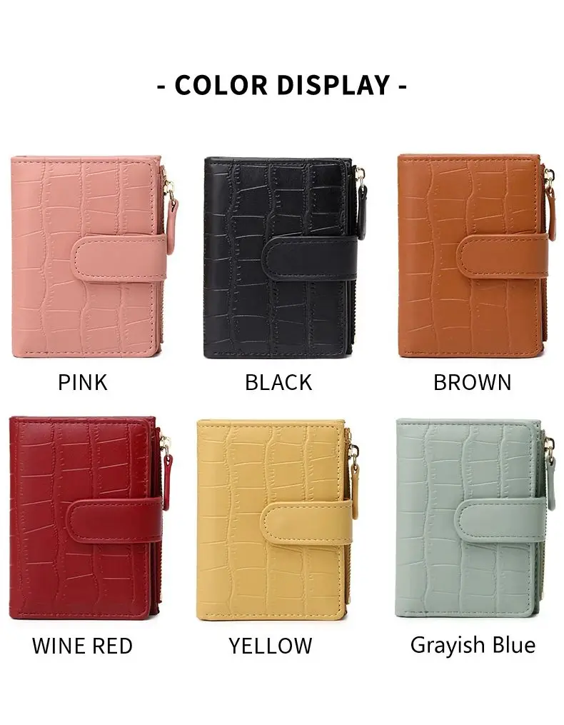 Classic Women's Luxury Card Clip Short Wallet Small Multi functionalPULeather Handbag Solid Color Double Fold Women's ZeroWallet