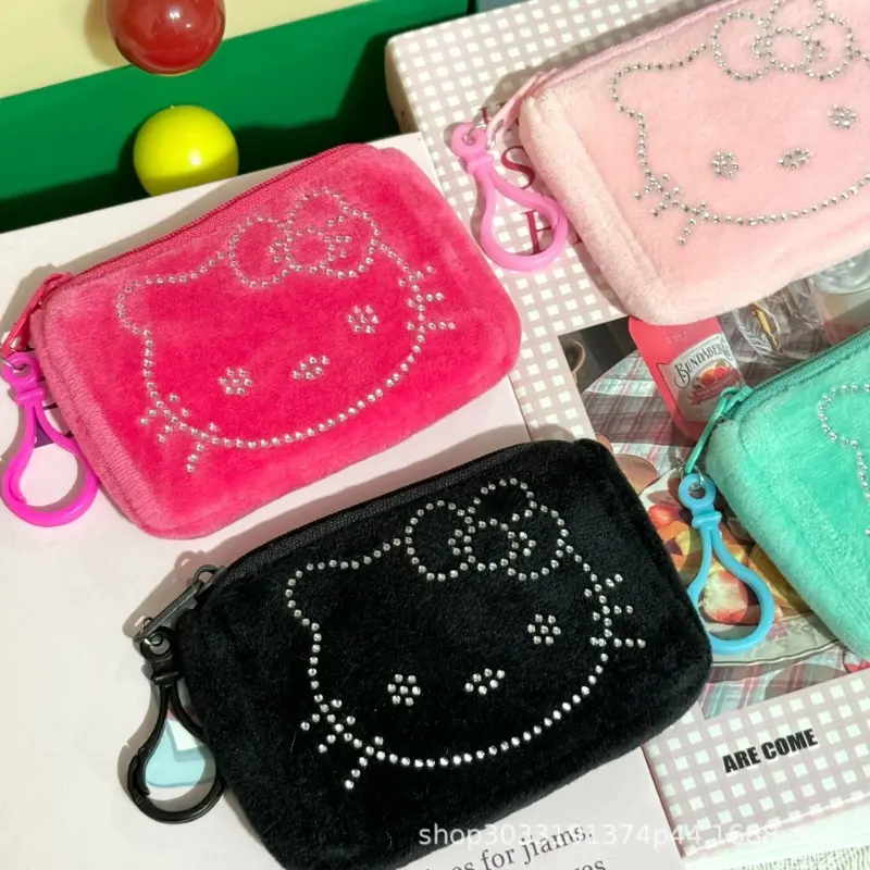 Cute Kt Wallet Kawaii Portable Coin Purse Cartoon Plush Mini Storage Black Key Bag Portable Storage Bag Children's Storage Bag