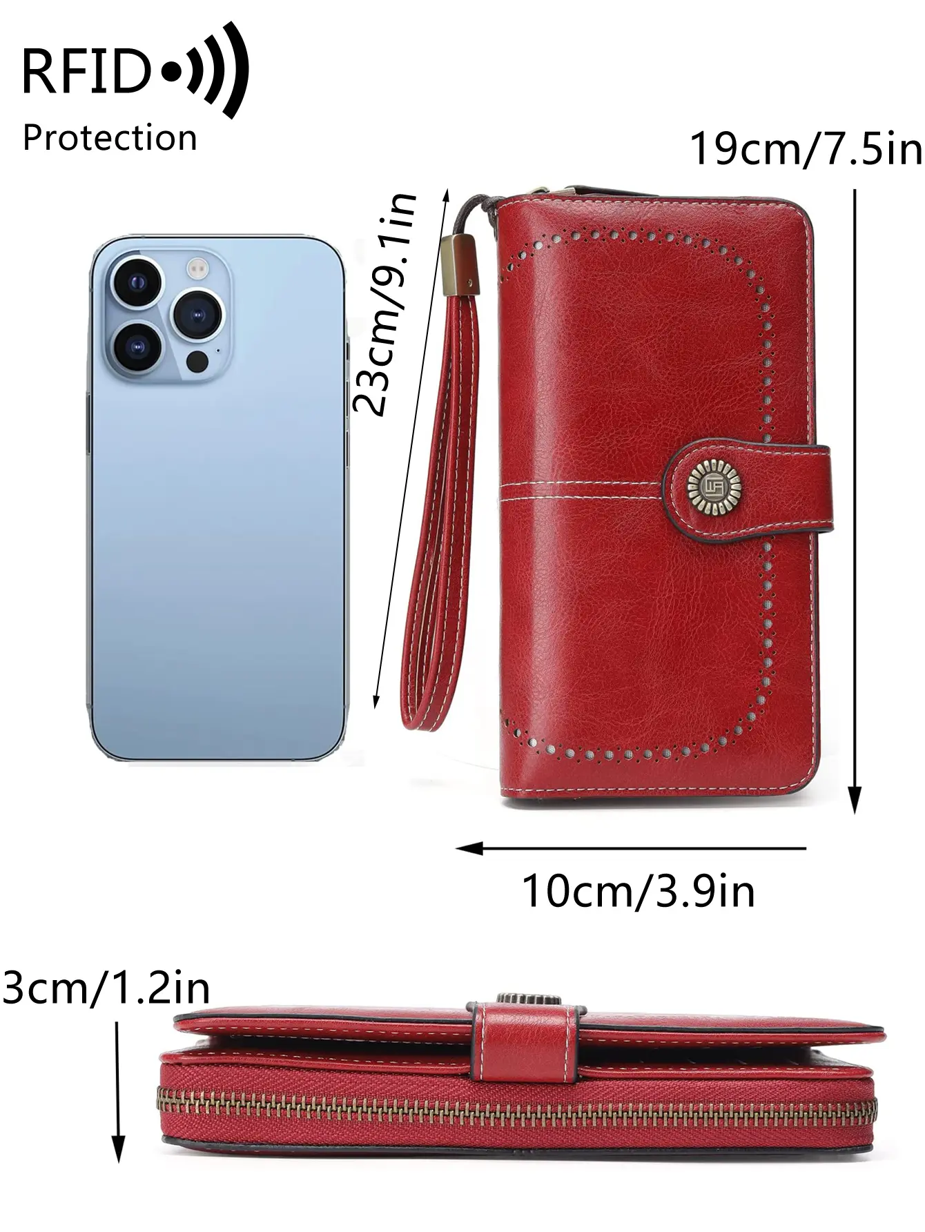 Vintage large capacity RFID barrier long wallet PU leather solid color women's handbag multifunctional zipper buckle wallet