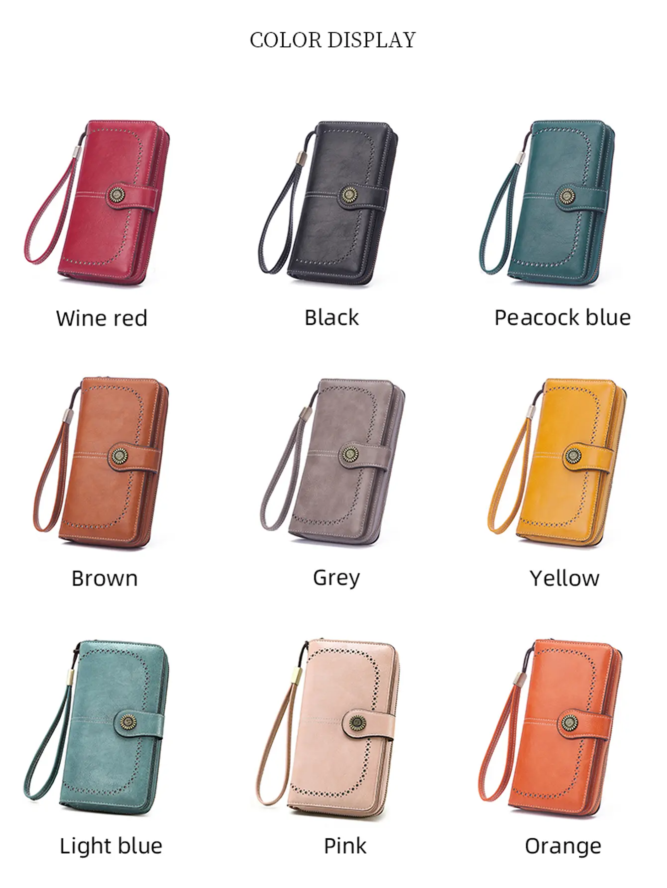 Vintage large capacity RFID barrier long wallet PU leather solid color women's handbag multifunctional zipper buckle wallet