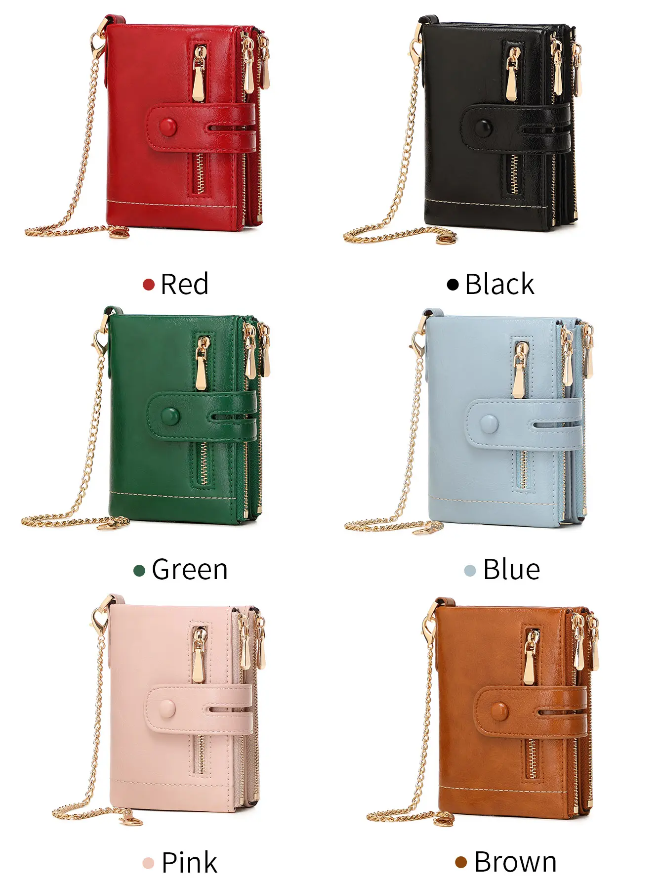 New Women's Wallet High Quality PU Leather Short Card Seat with Chain Large Capacity Three Layer Zero Wallet Retro Women'sWallet