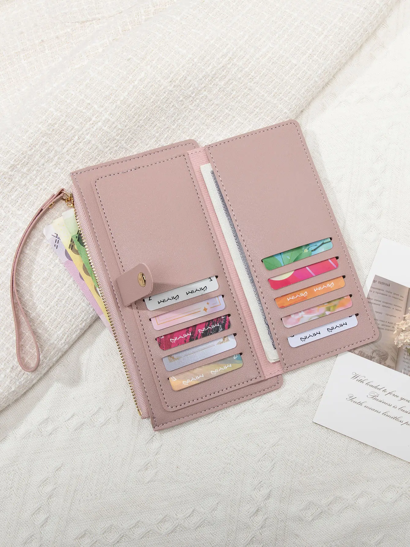 Simple and stylish women's long card bag ultra-thin mini PU leather solid color handbag women's credit card holder wallet