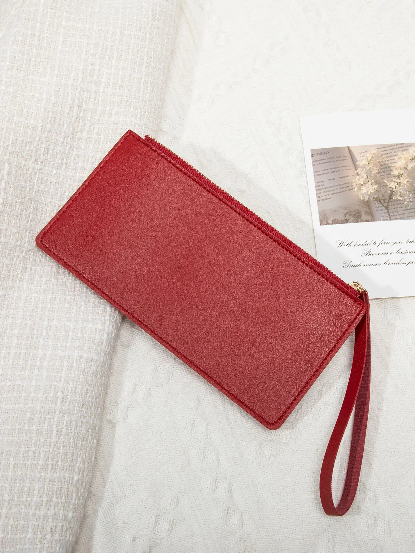Simple and stylish women's long card bag ultra-thin mini PU leather solid color handbag women's credit card holder wallet