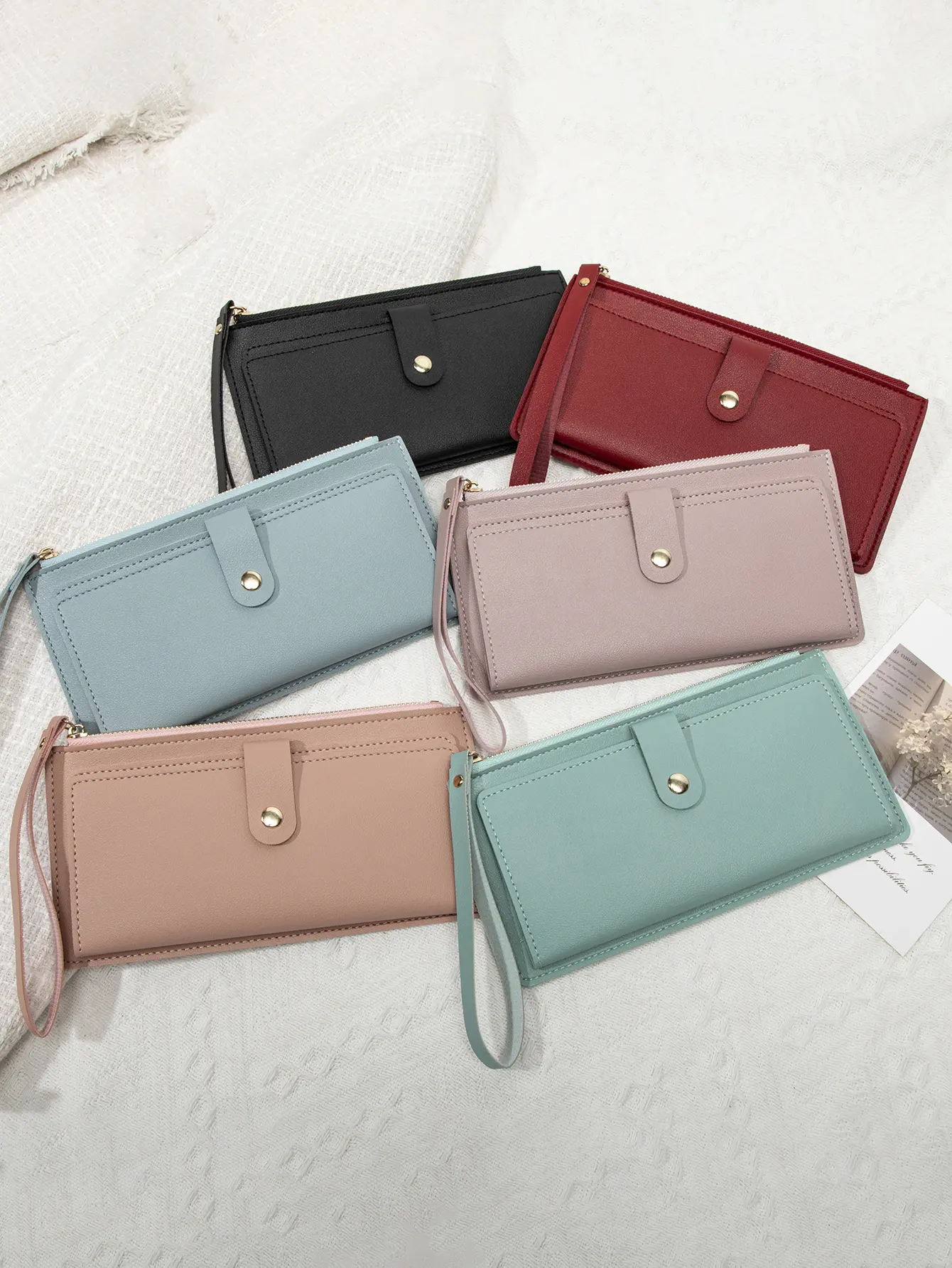 Simple and stylish women's long card bag ultra-thin mini PU leather solid color handbag women's credit card holder wallet