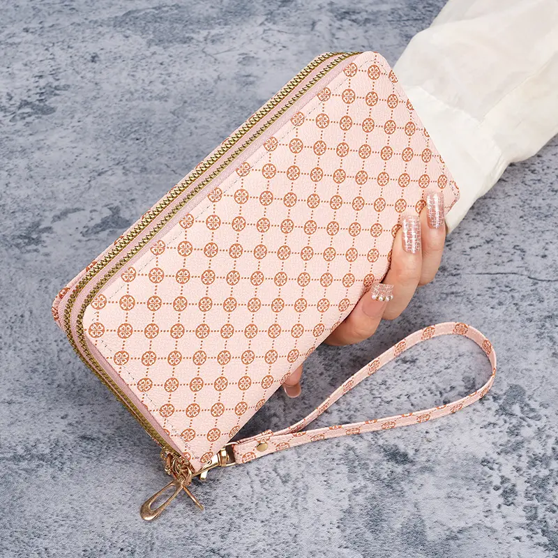 Bag women's new flower long purse clutch bag mobile phone bag coin purse multifunctional card bag zipper purse