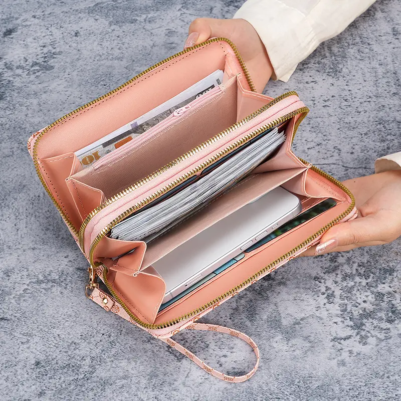 Bag women's new flower long purse clutch bag mobile phone bag coin purse multifunctional card bag zipper purse