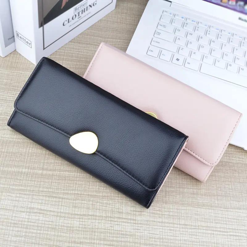 PU Leather Women Wallets Luxury Long Hasp Fold-over Pattern Coin Purses Female Brand Solid Colors New Thin Clutch Phone Bag