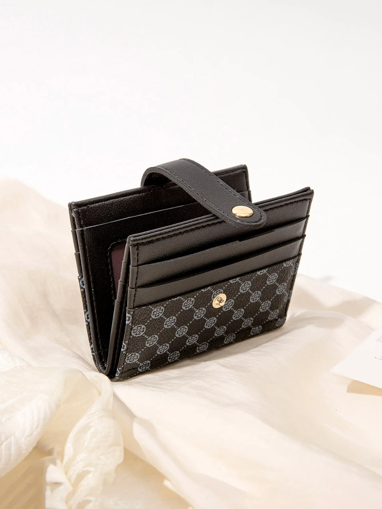 Luxury Classic Folding Wallet Small Lightweight Women's Wallet Retro Print Mini Card Holder Multi-function ID Card Coin Purse