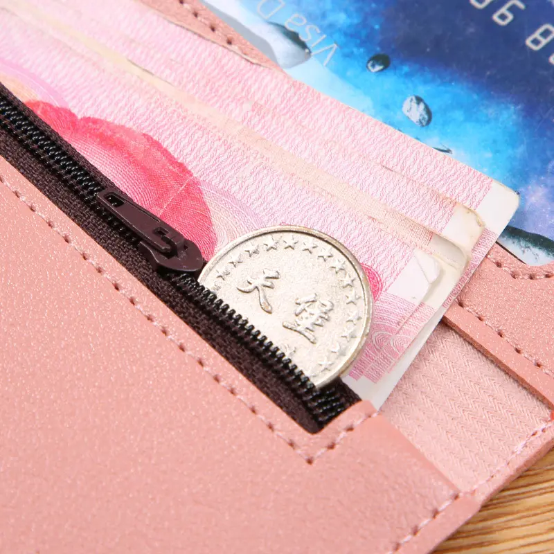 Elegant Women's Long Wallet Leather Trifold Clutch Wallet Credit Card Holder Ladies Cute Pink Wallet Purse with Zip Coin Pocket