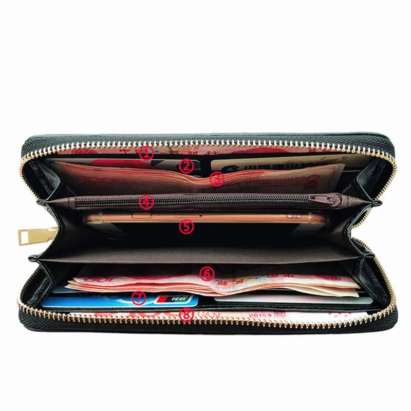 women's wallet Retro knurling Rose flower pattern long leather female wallet designer purse wristlet women phone bag sac femme