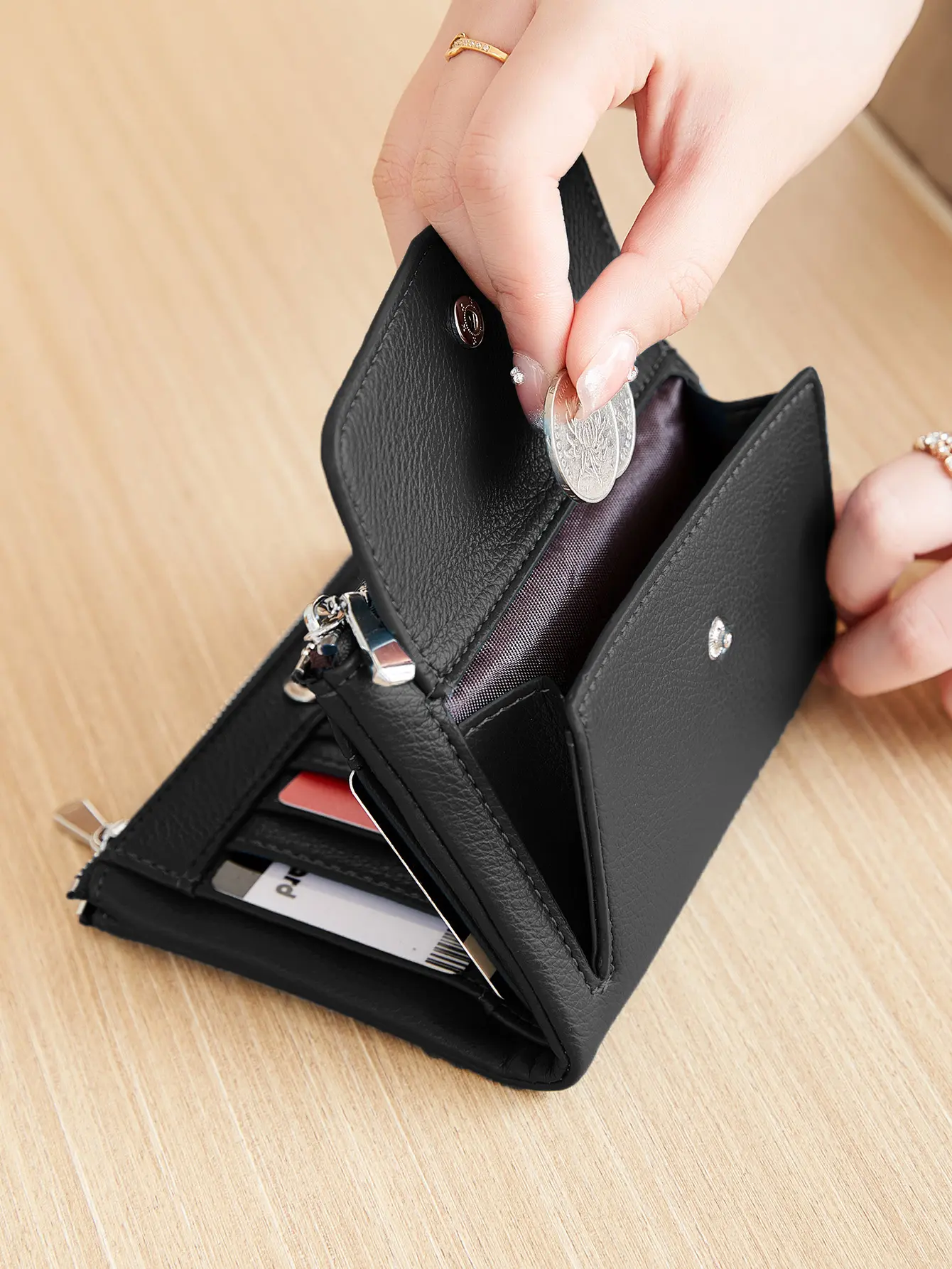 MIYIN Fashion PU Leather Short Wallet with Chain and ID Window Multi Card Slot Coin Bag Portable Buckle Multifunctional Wallet