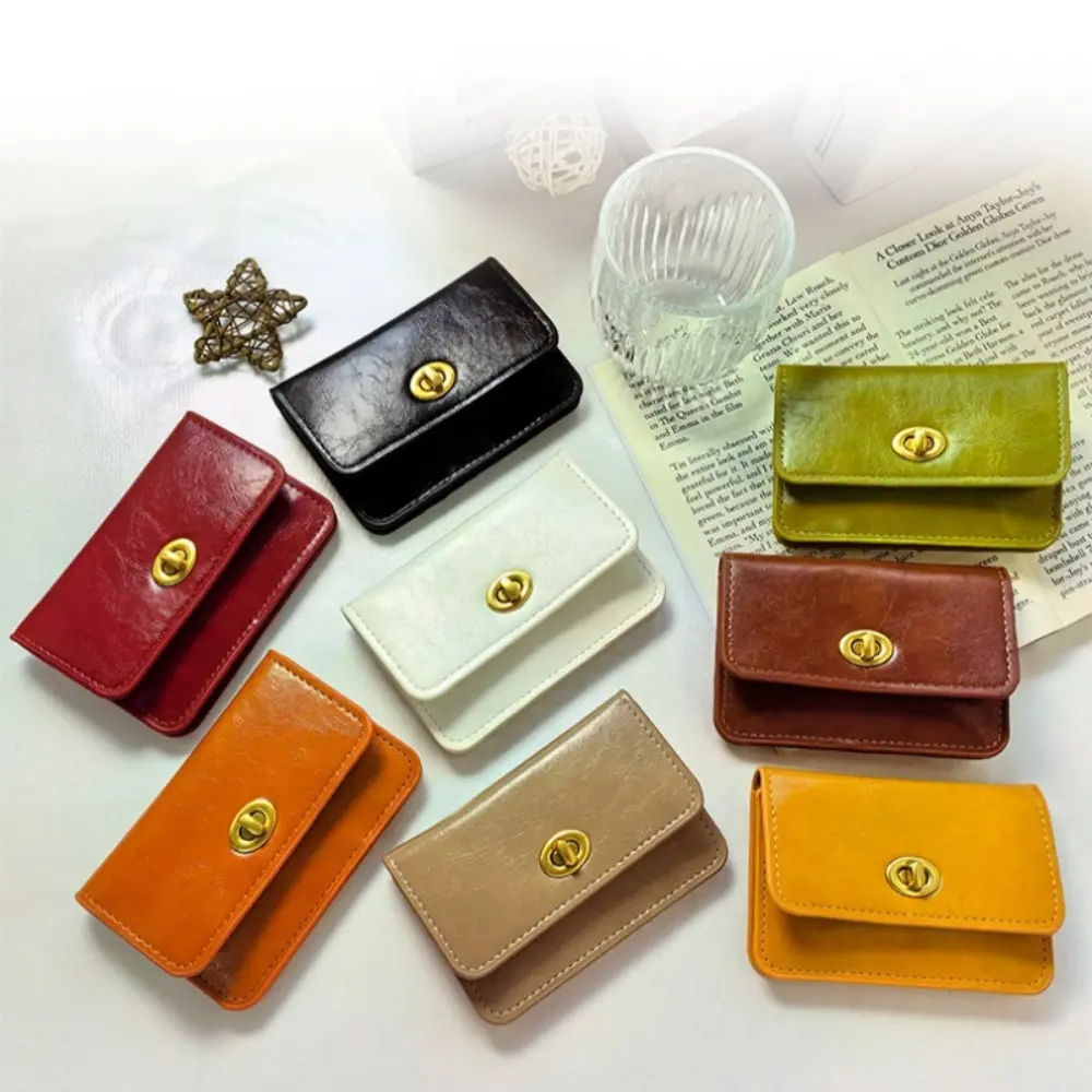 New Korean version card bag ins women's simple solid color retro lock multi-layer card bag women's card bag
