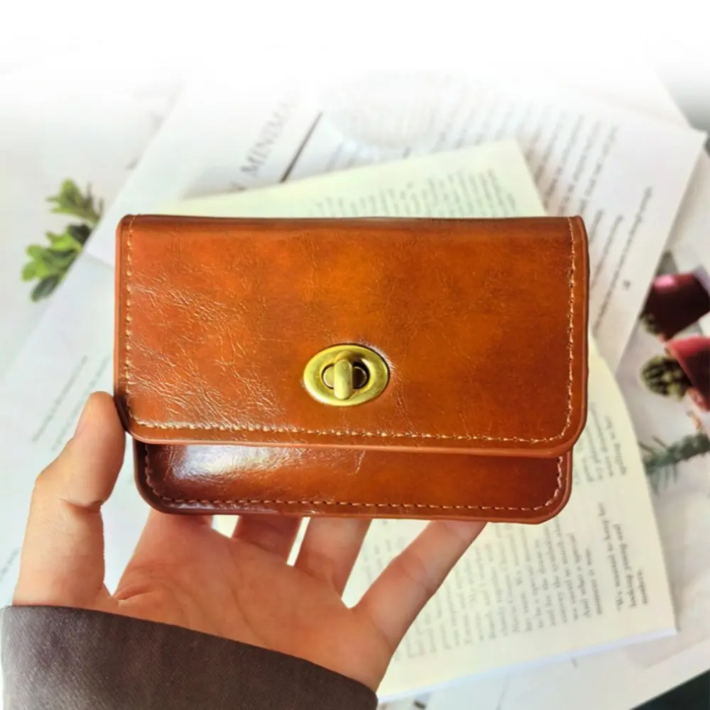 New Korean version card bag ins women's simple solid color retro lock multi-layer card bag women's card bag