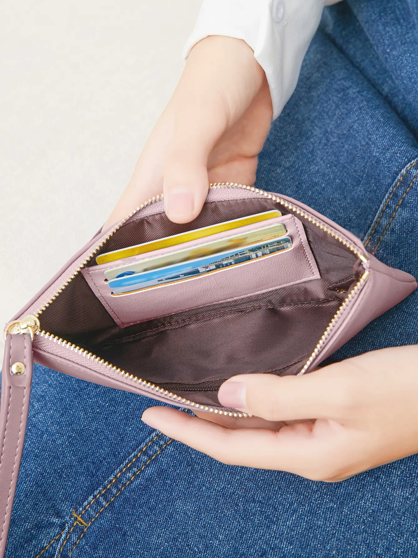 New minimalist zipper coin wallet high-quality PU leather credit card phone storage bag ultra-thin women's long wallet handbag