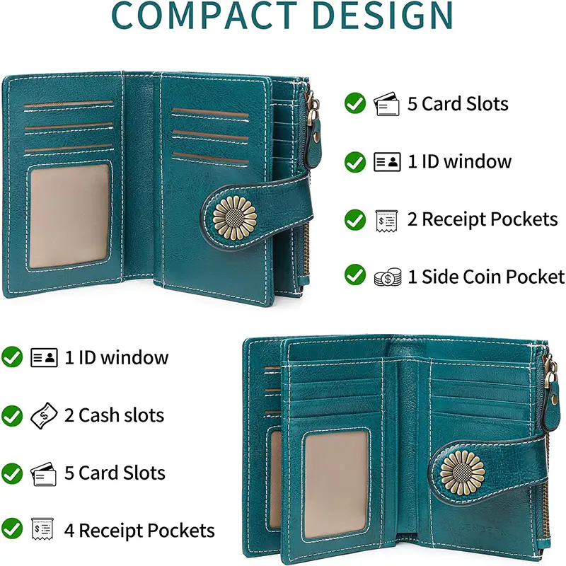 Genuine Leather Fashion RFID Wallet Women Clutch Credit Card Holder  Ladies Zipper Clutch Bag short Wallet  Casual Coin Purse