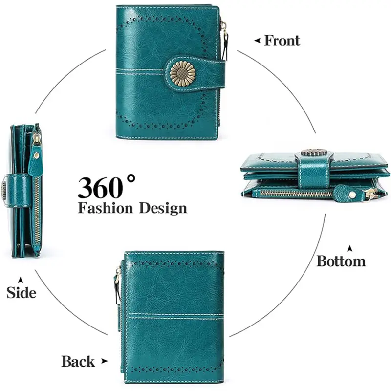 Genuine Leather Fashion RFID Wallet Women Clutch Credit Card Holder  Ladies Zipper Clutch Bag short Wallet  Casual Coin Purse