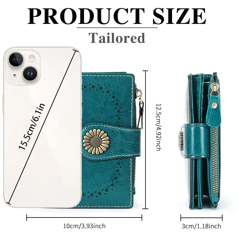 Genuine Leather Fashion RFID Wallet Women Clutch Credit Card Holder  Ladies Zipper Clutch Bag short Wallet  Casual Coin Purse