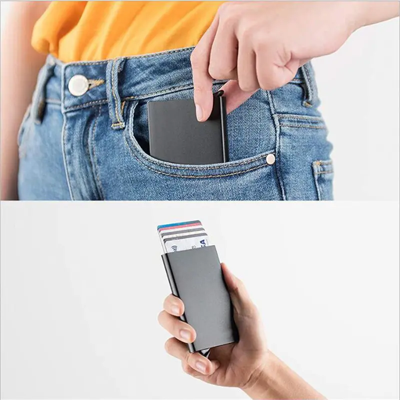 Rfid Credit Card Holder Aluminium Metal Mini Slim Minimalist Wallets Women Men Business Bank Cardholder Case Carteira Masculina