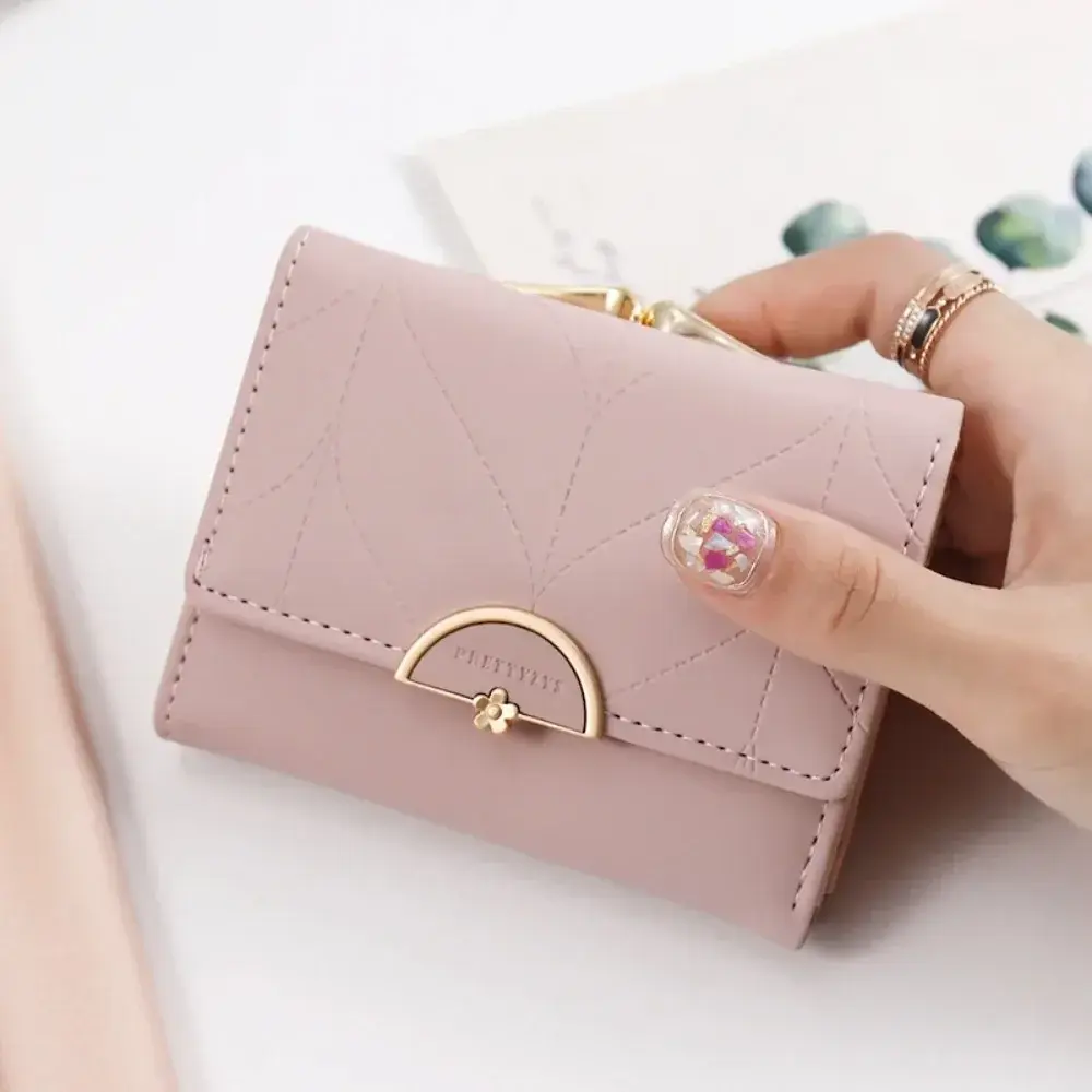 Women's Summer New Women's Short Wallet Japan and South Korea PU Leather Hardware Buckle Three Fold Bag High Texture Multi-c