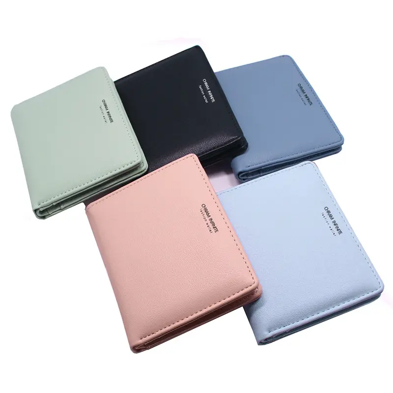 Women's simple letter bifold short wallet, thin solid color versatile credit card holder, casual and fashionable clutch