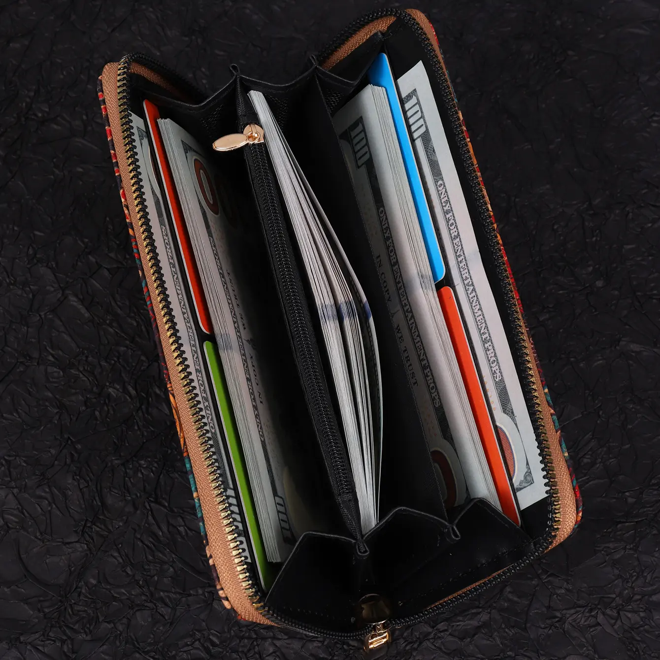 Cross-border PU long wood grain large-capacity multi-card slot personality literary retro wood grain women's wallet