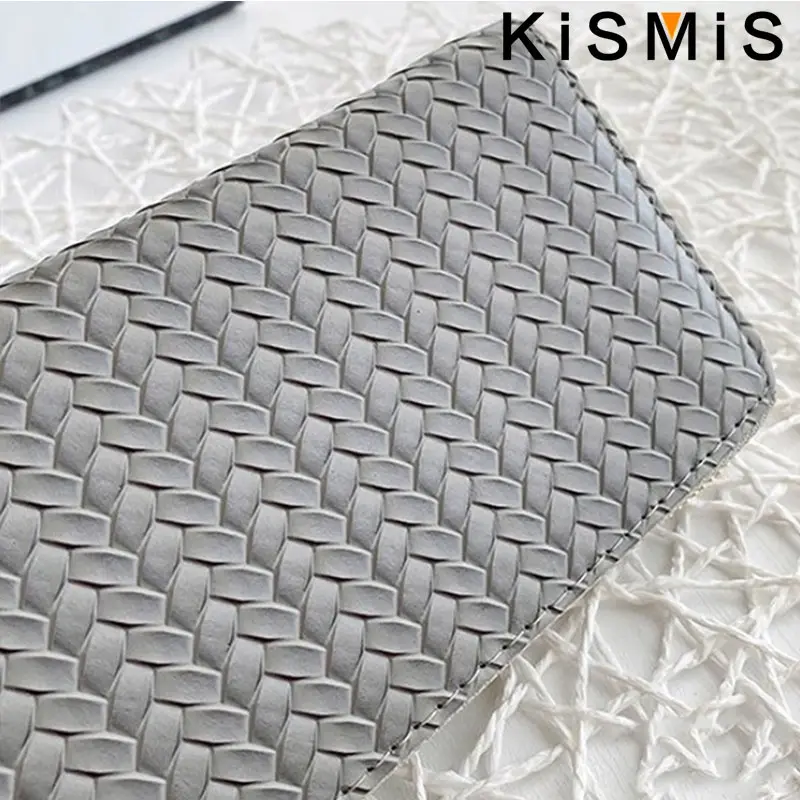 KISMIS New Medium and Long Zipper Women's Wallet - European and American Style Fashion with Pu Leather Woven Design