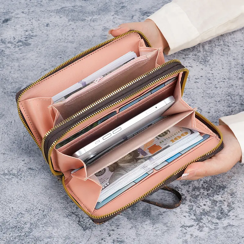 Wallet female long large-capacity coin purse double zipper women's clutch bag multifunctional mobile phone bag coin purse bag fe
