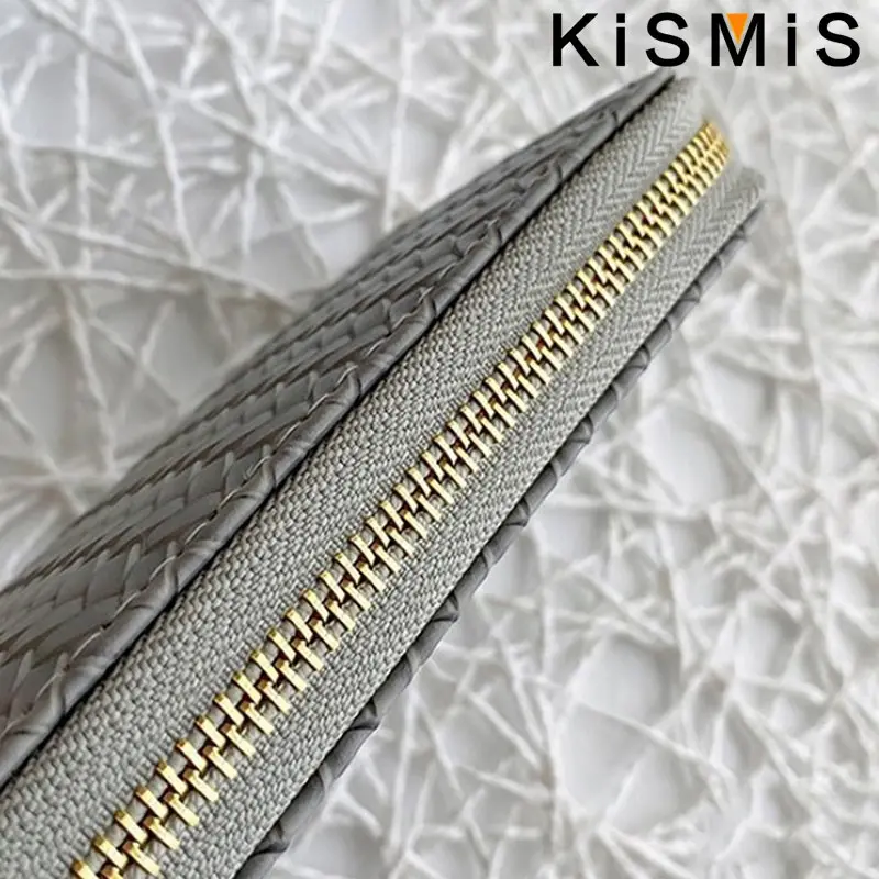 KISMIS New Medium and Long Zipper Women's Wallet - European and American Style Fashion with Pu Leather Woven Design
