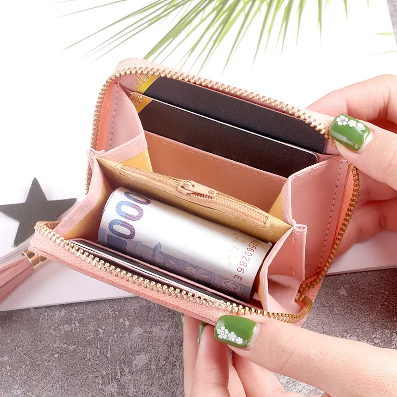 2024 Korean version of mini wallet ladies short zipper cute coin purse students short Su Liu female wallet