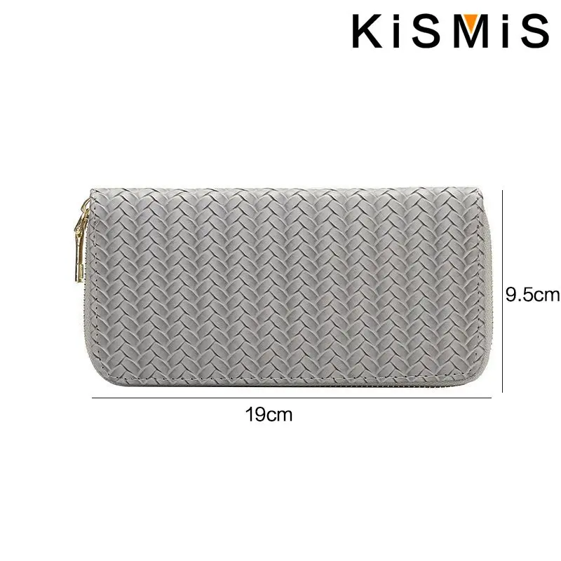 KISMIS New Medium and Long Zipper Women's Wallet - European and American Style Fashion with Pu Leather Woven Design