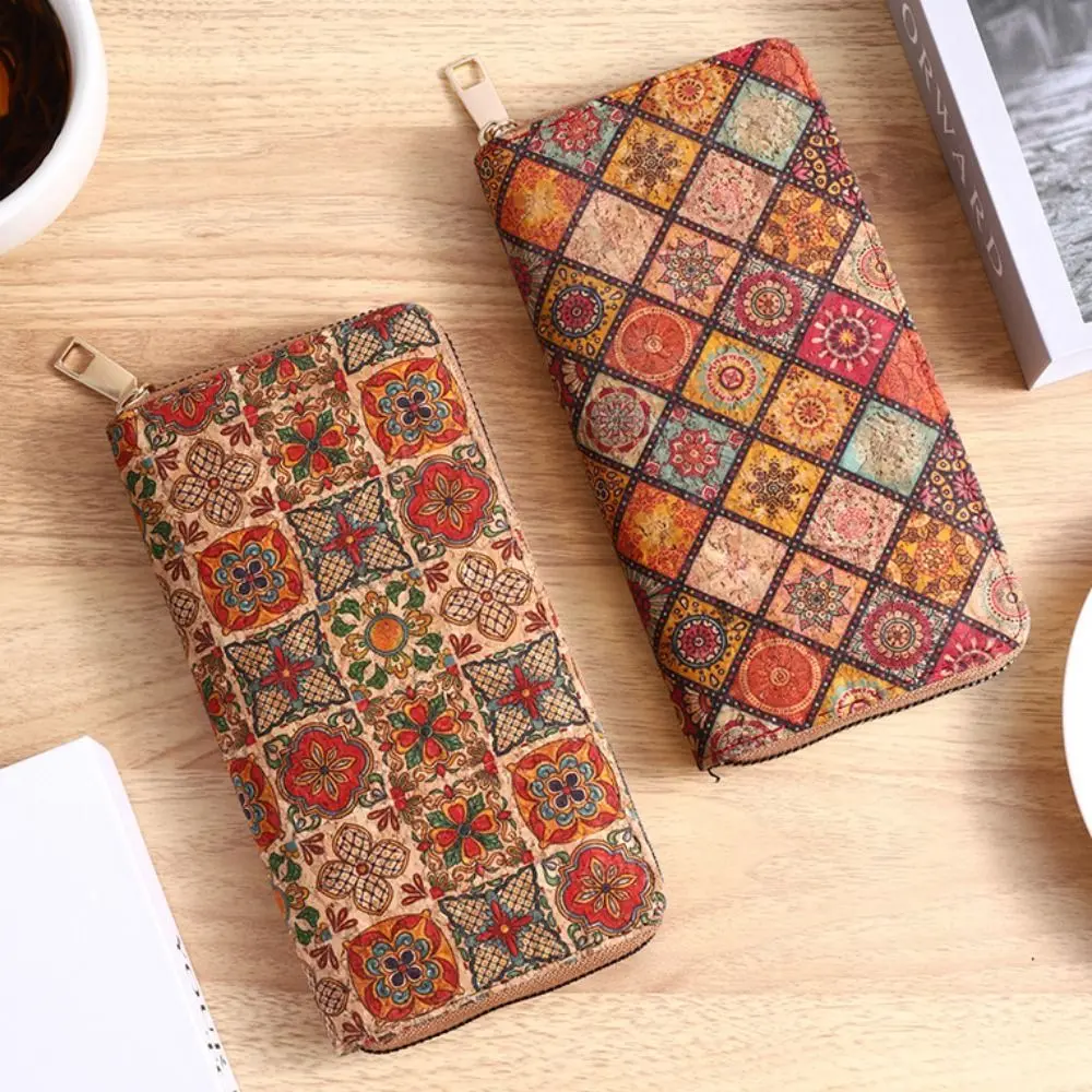 Bohemian Style Women's Wallet Retro Advanced Wallet with Wood Grain Portable Geometry Multiple Card Slots Card Holder Coin Purse