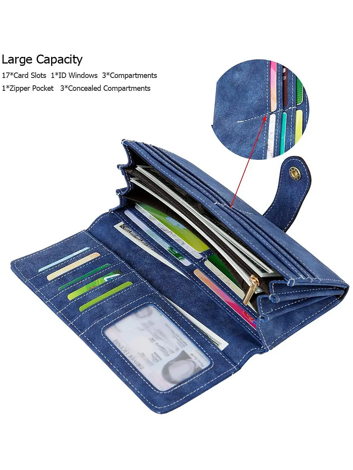 Retro frosted PU leather womens long wallet fashionable double fold zipper buckle wallet large capacity multi card slot handbag