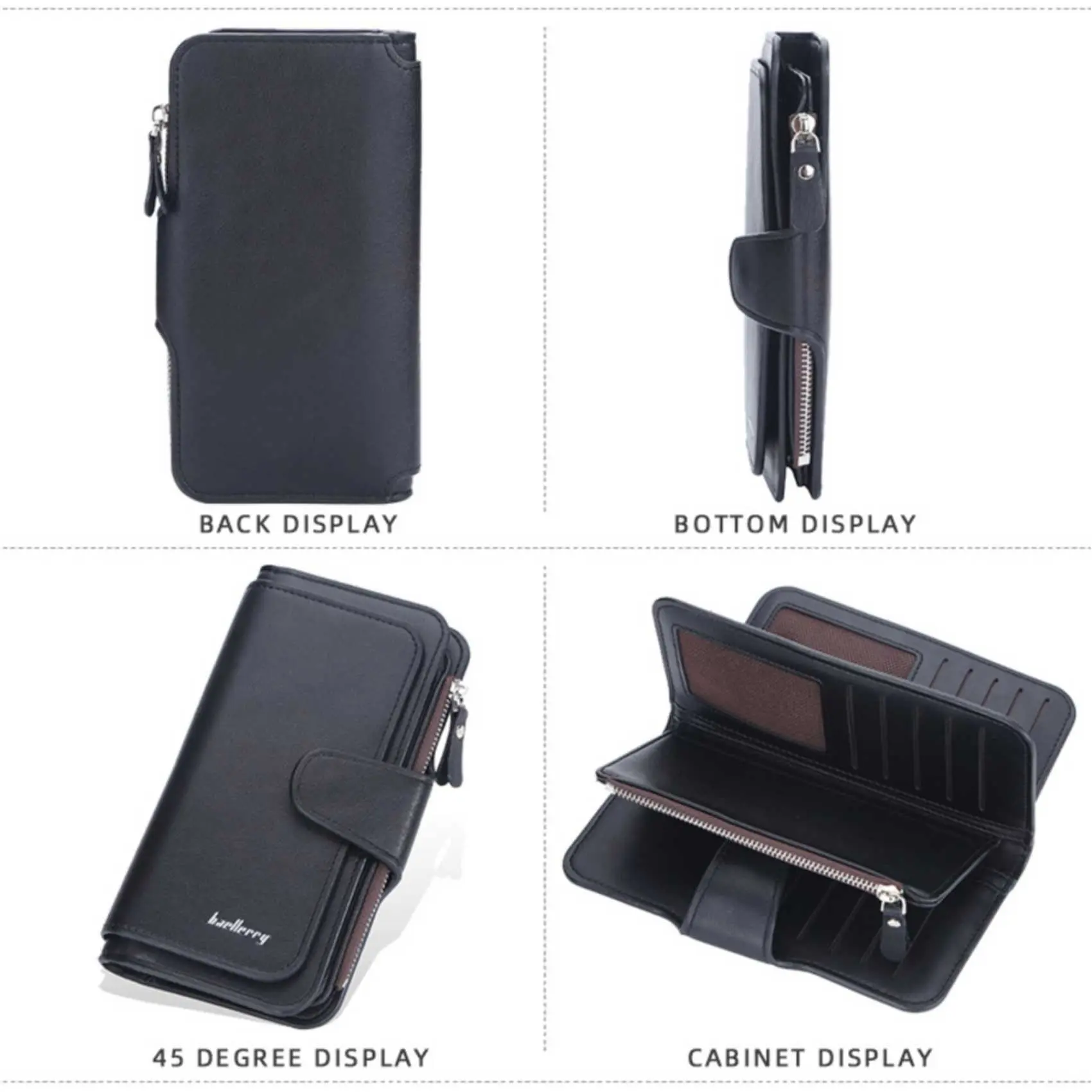 Large Capacity Women's Long Leather Wallet Zipper Buckle Multi-Card Triple Fold Coin Purse Clutch Bag Card Holder
