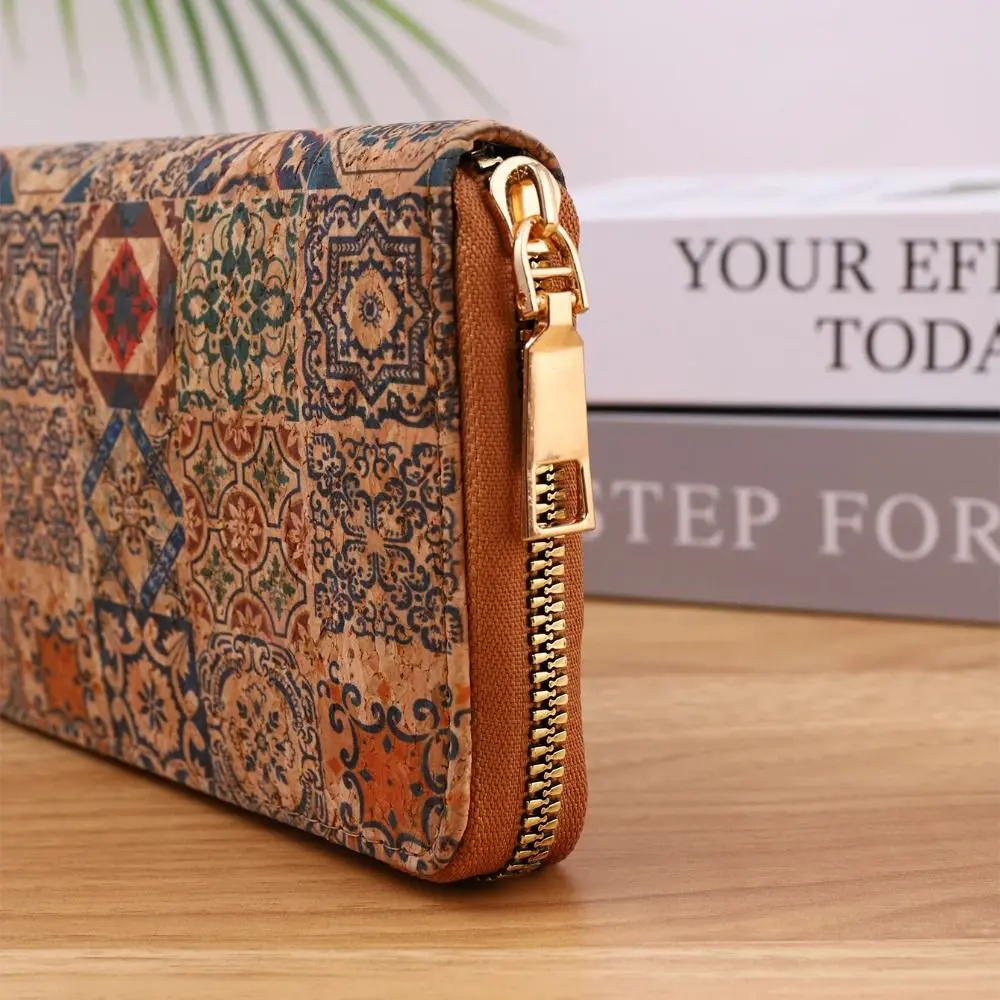 Bohemian Style Women's Wallet Retro Advanced Wallet with Wood Grain Portable Geometry Multiple Card Slots Card Holder Coin Purse