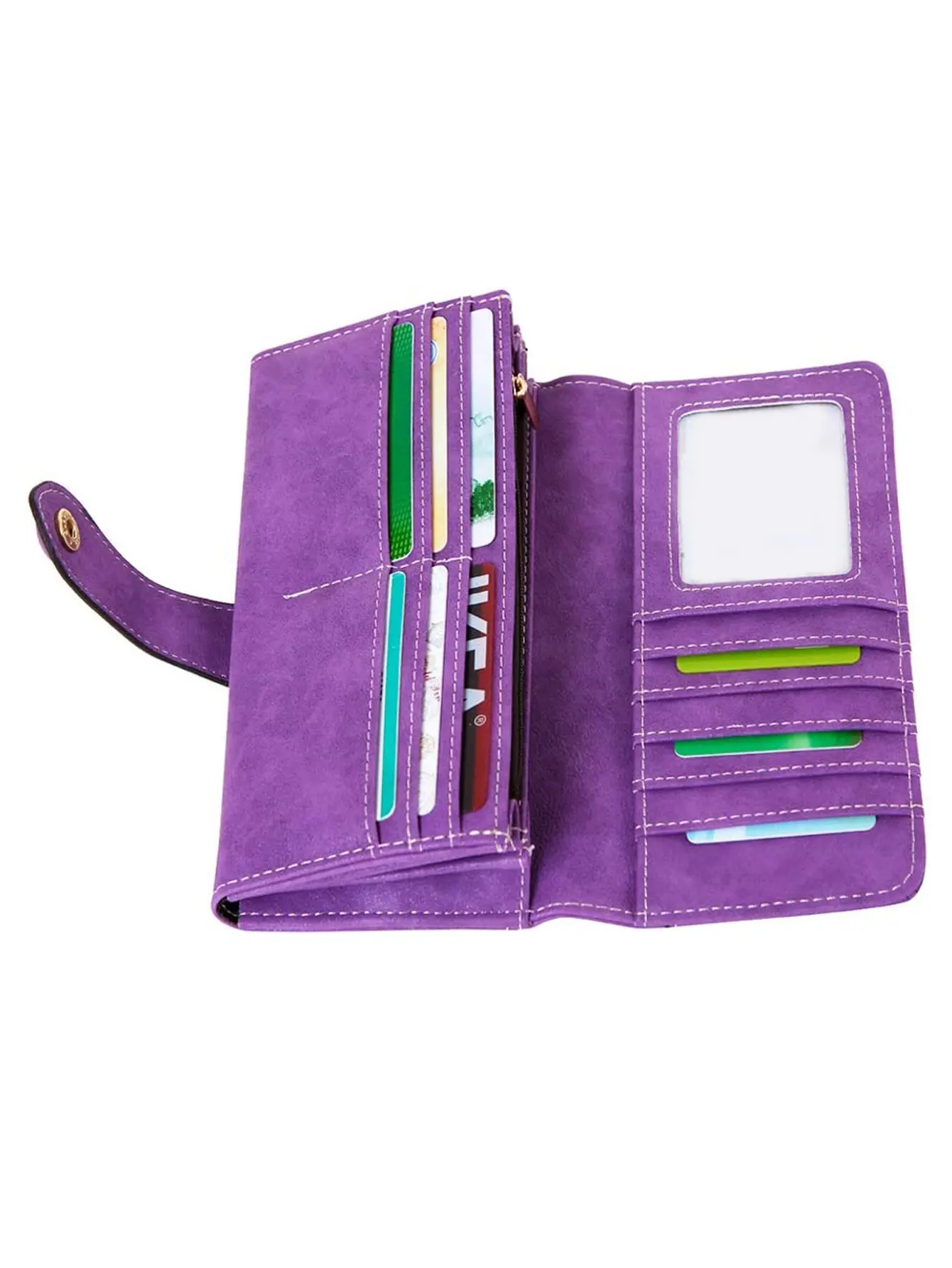 Retro frosted PU leather womens long wallet fashionable double fold zipper buckle wallet large capacity multi card slot handbag