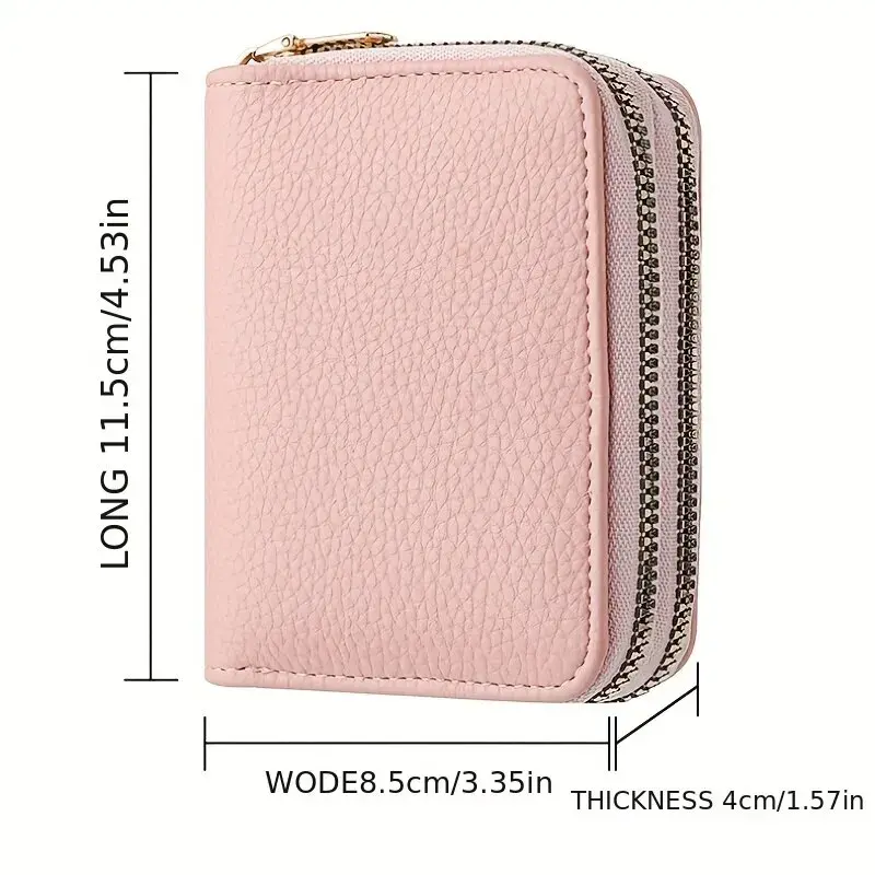 Women Wallet Zipper Short Style Purse Lychee Pattern Solid Color Fashion Large Capacity Multi Card Slot Coin Purse with Zipper