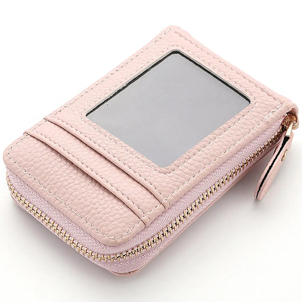 Solid Color Lichee Pattern Short Wallet Zipper Around Coin Purse Women's Credit Card Holder