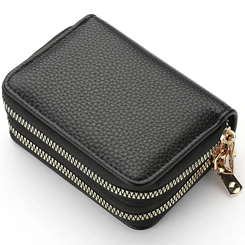 Women Wallet Zipper Short Style Purse Lychee Pattern Solid Color Fashion Large Capacity Multi Card Slot Coin Purse with Zipper
