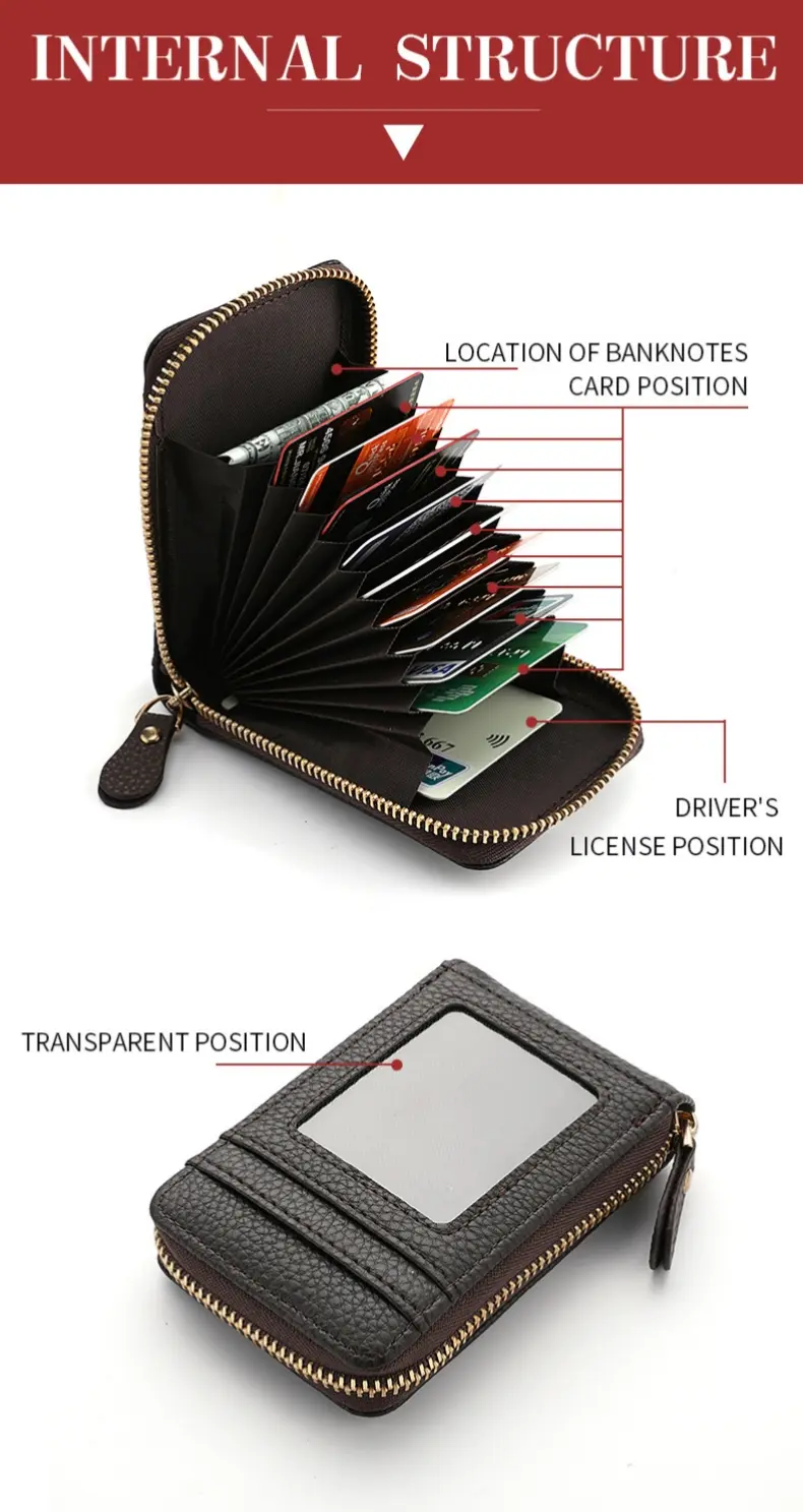 Solid Color Lichee Pattern Short Wallet Zipper Around Coin Purse Women's Credit Card Holder