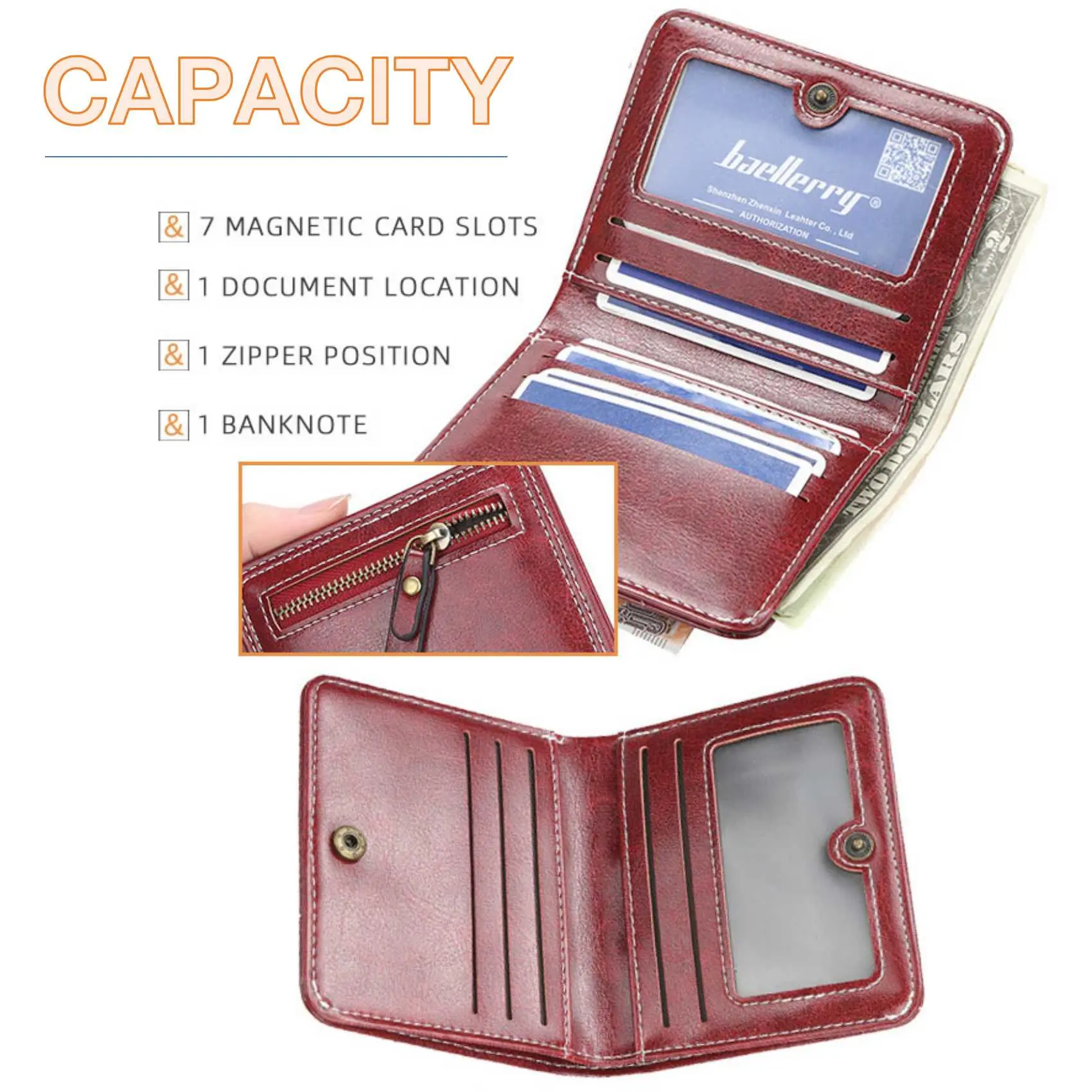 Women's Short Wallet Multi-Card Oil Wax Skin Coin Purse Fashion All-In-One Zipper Card Bag