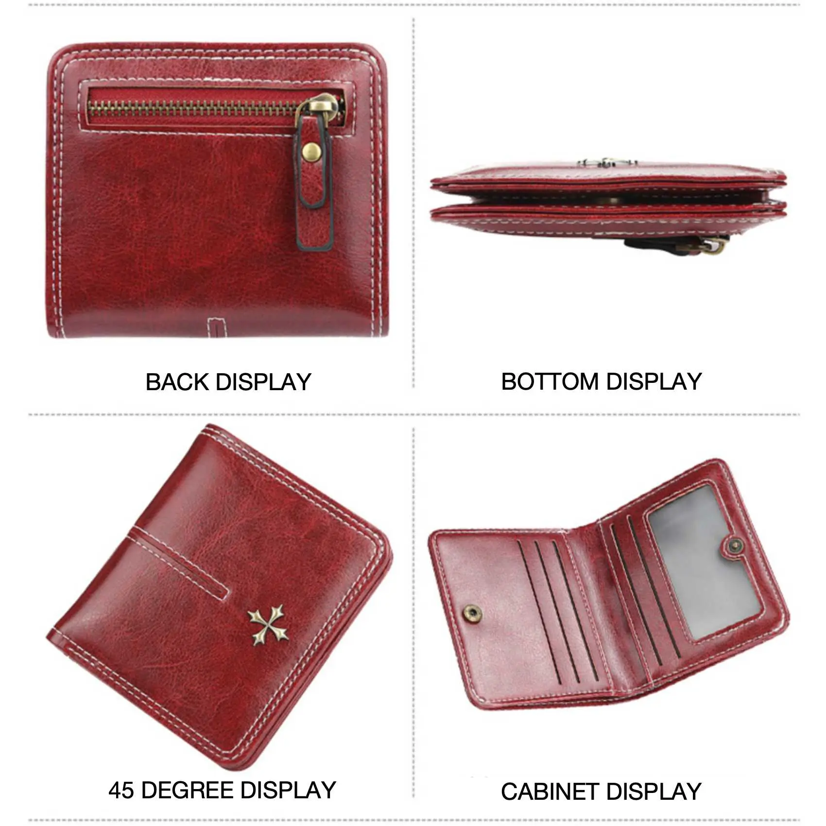 Women's Short Wallet Multi-Card Oil Wax Skin Coin Purse Fashion All-In-One Zipper Card Bag