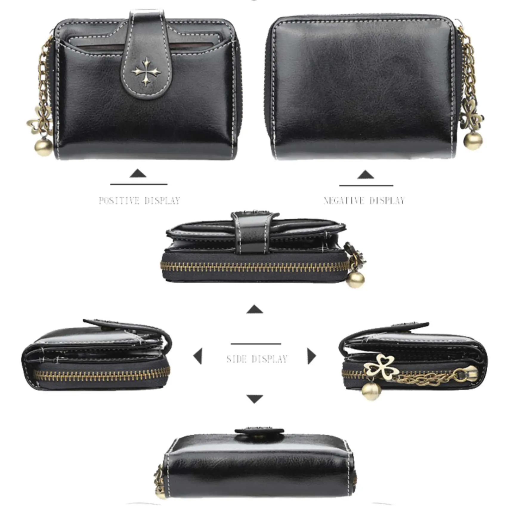 Women's Short Oil Wax Leather Coin Purse Fashion Buckle Zipper Wallet Driver's License Card Bag