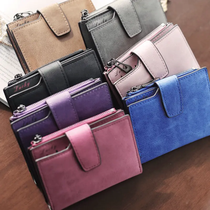 New Women's Wallet PU Leather Short Wallet Made of PU Leather Female Purses Card Holder Foldable Portable Lady Coin Purses
