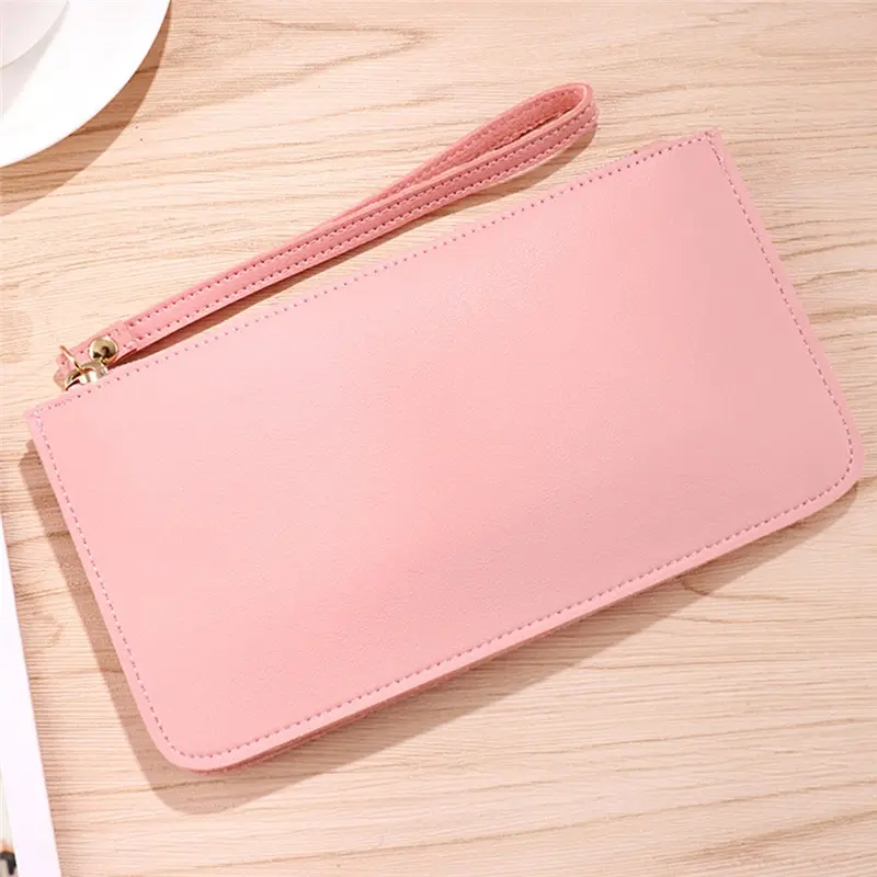 Ladies Wallet PU Leather Card Holder Solid Color Zipper Coin Purse Fashion Female Clutch Bag