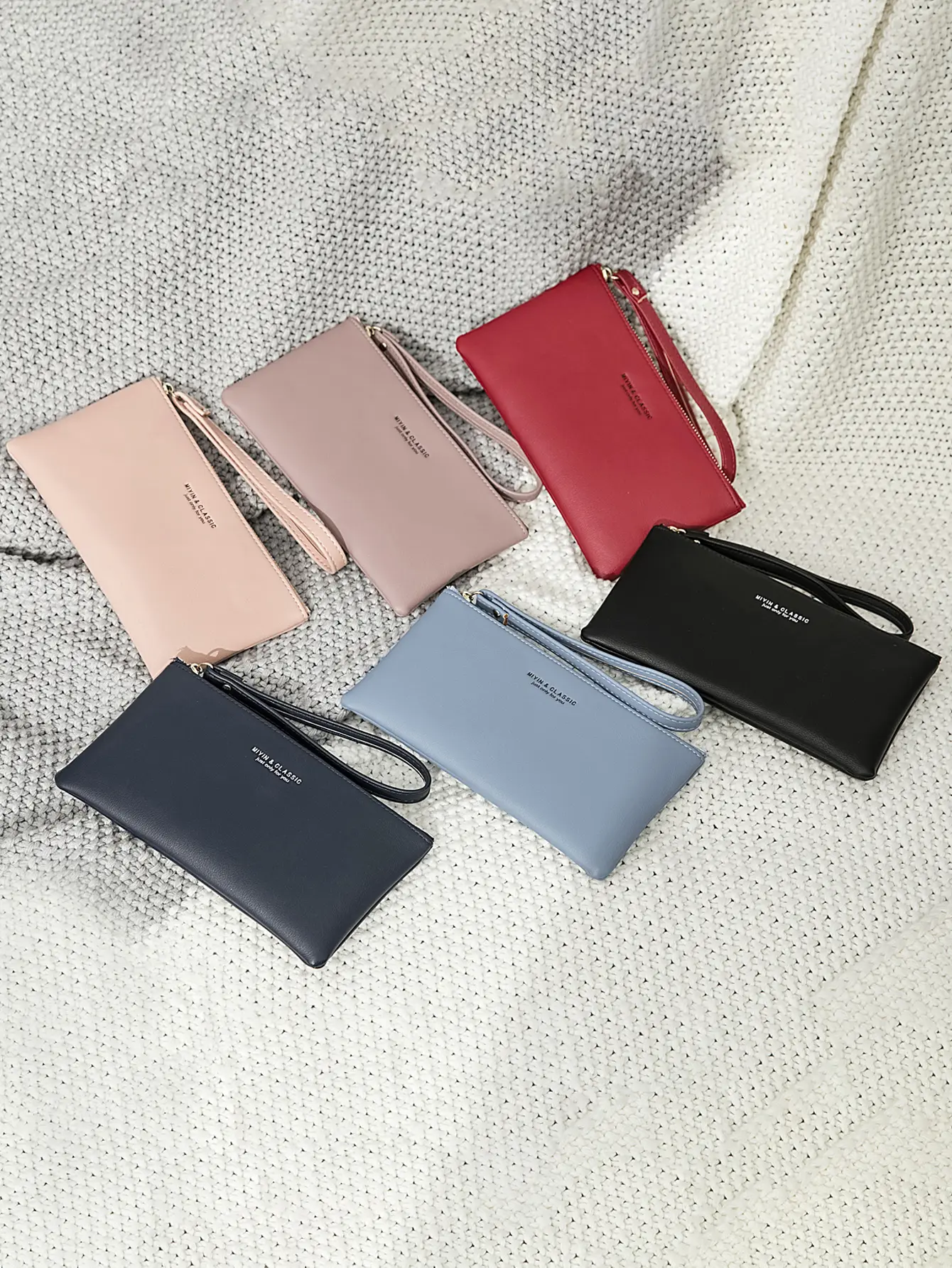 Simple Solid Color Thin Long Wallet PU Leather Large Capacity Zipper Wallet Classic Fashion Womens Handbag Can Hold Mobile Phone