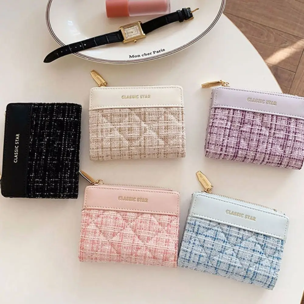 Retro Fashion Mini Short Wallet PU Leather Large Capacity Coin Purse Solid Color Card Holders Girl